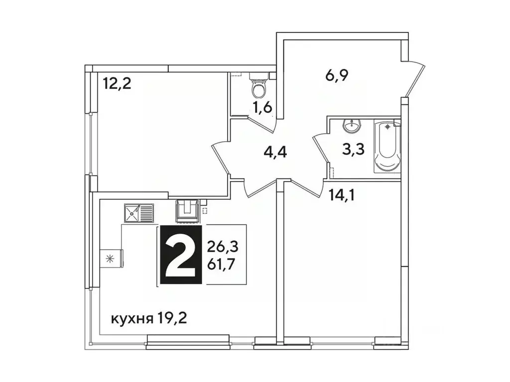 2-к кв. Краснодарский край, Краснодар ул. Ивана Беличенко, 86 (61.6 м) - Фото 1