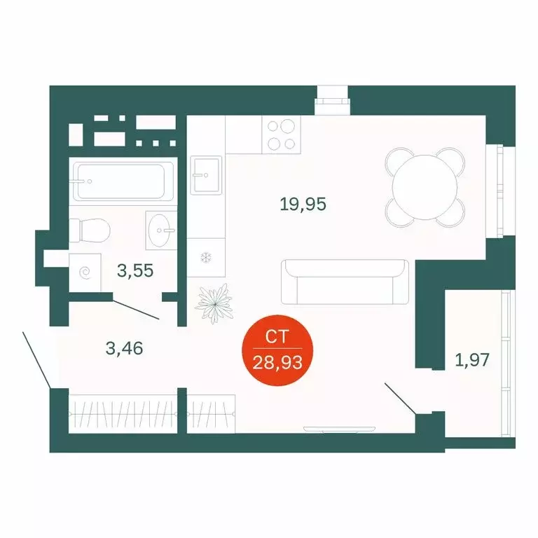 Квартира-студия: Тюмень, Одесская улица, 7к3 (28.93 м) - Фото 1