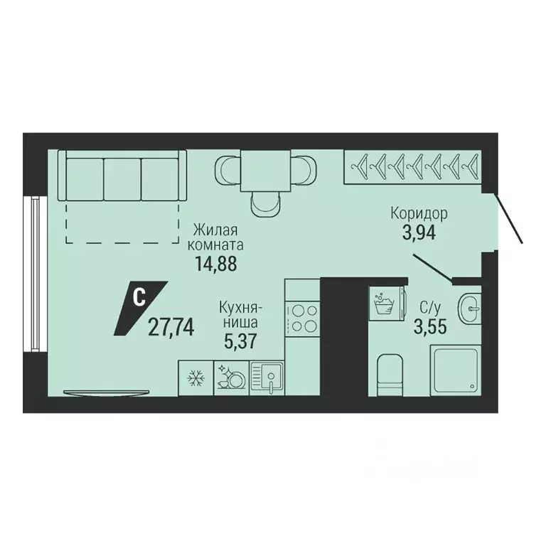 1-к кв. Свердловская область, Екатеринбург пер. Ученический, 4 (28.27 ... - Фото 1