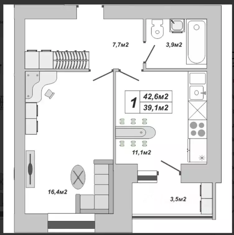 1-к кв. Тамбовская область, Тамбов ул. Чичерина, 7 (42.6 м) - Фото 1