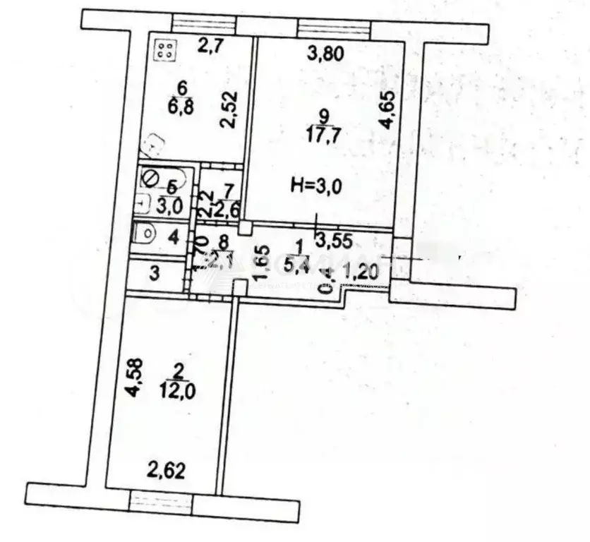 2-к кв. Ростовская область, Новочеркасск Платовский просп. (51.4 м) - Фото 1