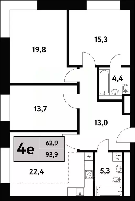 4-к кв. Москва Фестивальная ул., 15к24/1 (93.9 м) - Фото 0