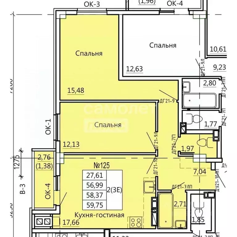 3-к кв. Курская область, Курск Театральная ул., 18 (59.75 м) - Фото 1