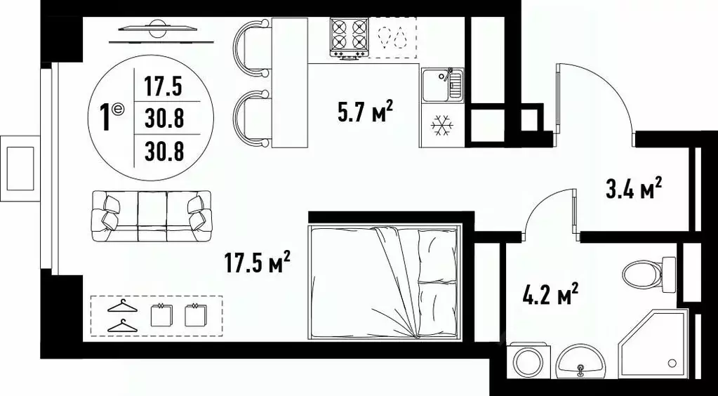 1-к кв. Астраханская область, Астрахань ул. Бэра, 29 (30.8 м) - Фото 1