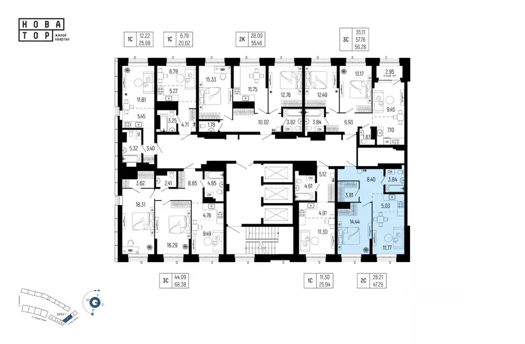2-к кв. Башкортостан, Уфа Глумилино-1 мкр, Новатор жилой комплекс ... - Фото 2