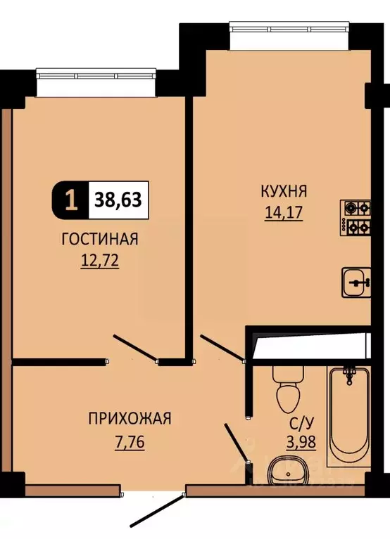 1-к кв. Ставропольский край, Пятигорск ул. Ермолова, 28А (38.63 м) - Фото 1