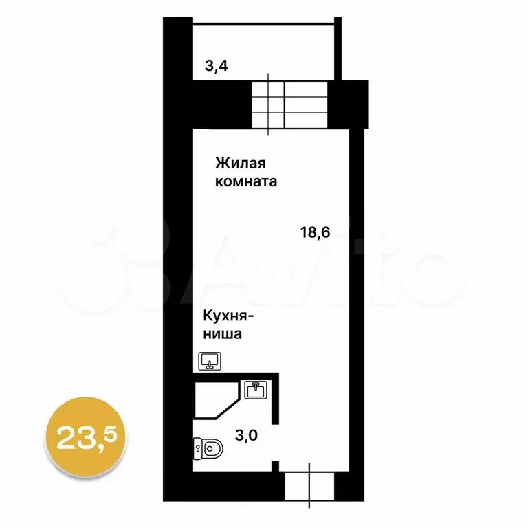 Квартира-студия, 23,5 м, 2/12 эт. - Фото 0