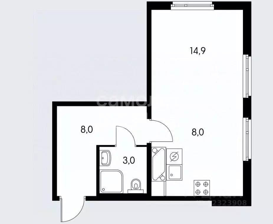 Студия Москва Варшавское ш., 141к7 (35.0 м) - Фото 1