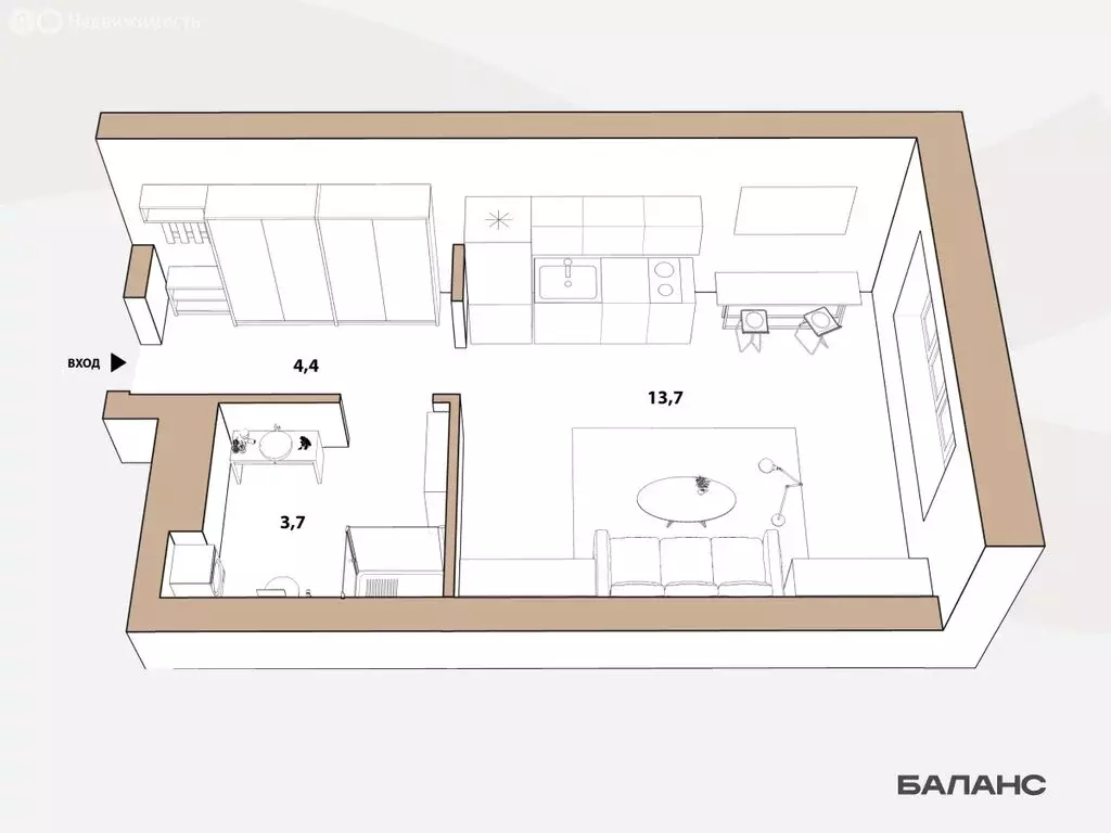 1-комнатная квартира: Тюмень, улица Республики, 204к17 (21.8 м) - Фото 0