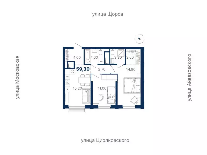 2-комнатная квартира: Екатеринбург, Московская улица, 249/2 (59.3 м) - Фото 0