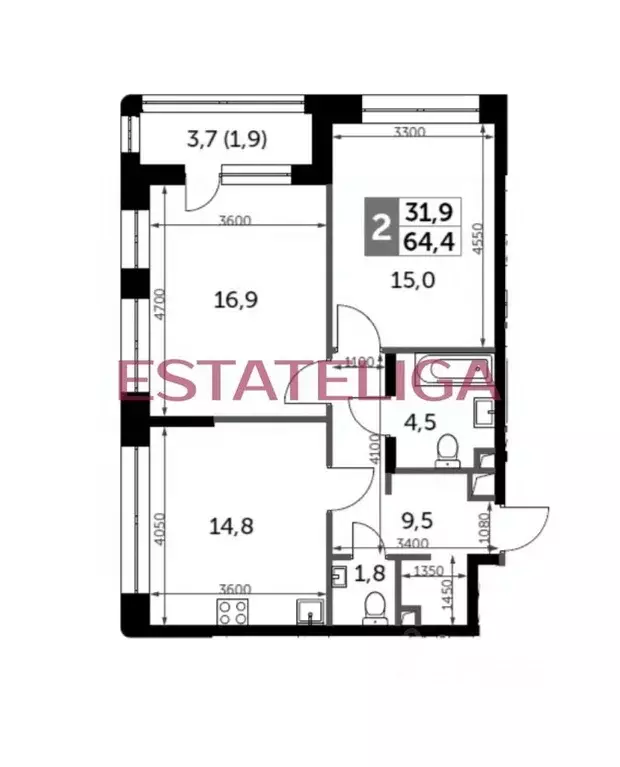 3-к кв. Москва Сидней Сити жилой комплекс, к2/1 (64.4 м) - Фото 2