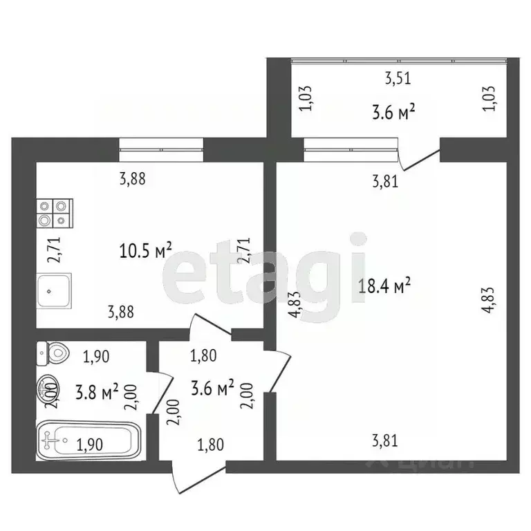 1-к кв. Крым, Симферопольский район, с. Мирное ул. Тепличная (40.5 м) - Фото 2