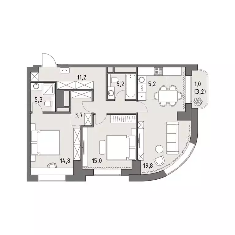 3-комнатная квартира: Москва, ЖК Родина Парк, к1 (81.3 м) - Фото 0