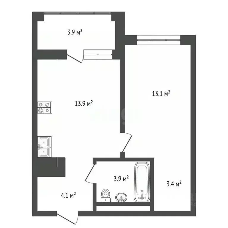 1-к кв. Тюменская область, Тюмень ул. Разведчика Кузнецова, 16А (38.5 ... - Фото 2