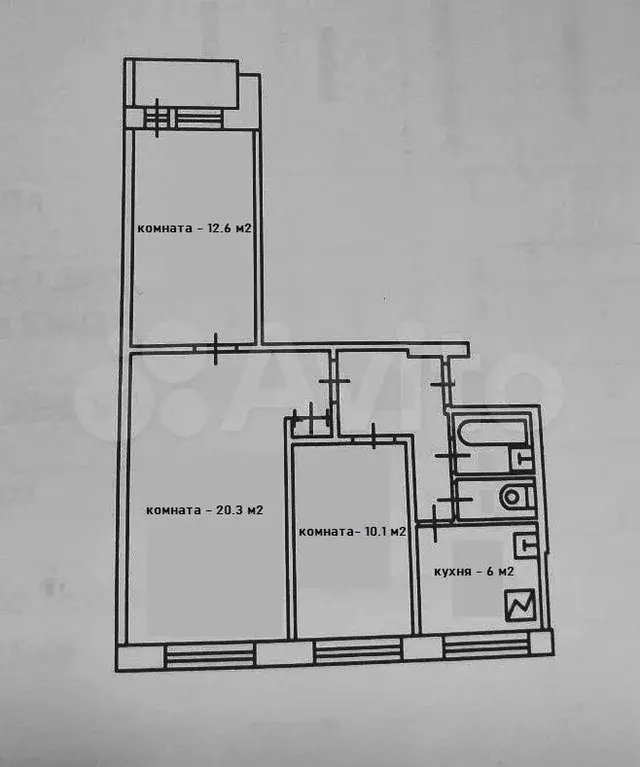 3-к. квартира, 58,4 м, 2/9 эт. - Фото 0