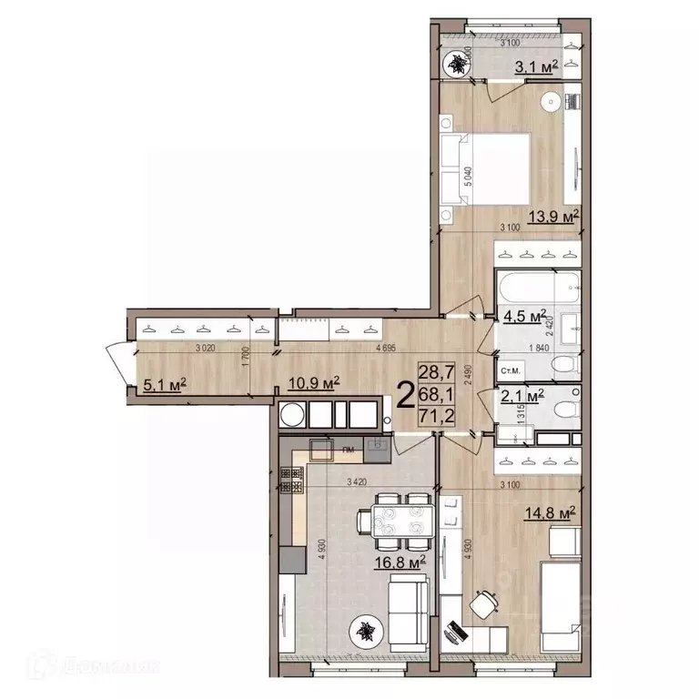 2-к кв. Рязанская область, Рязань Еврокласс жилой комплекс (71.2 м) - Фото 0