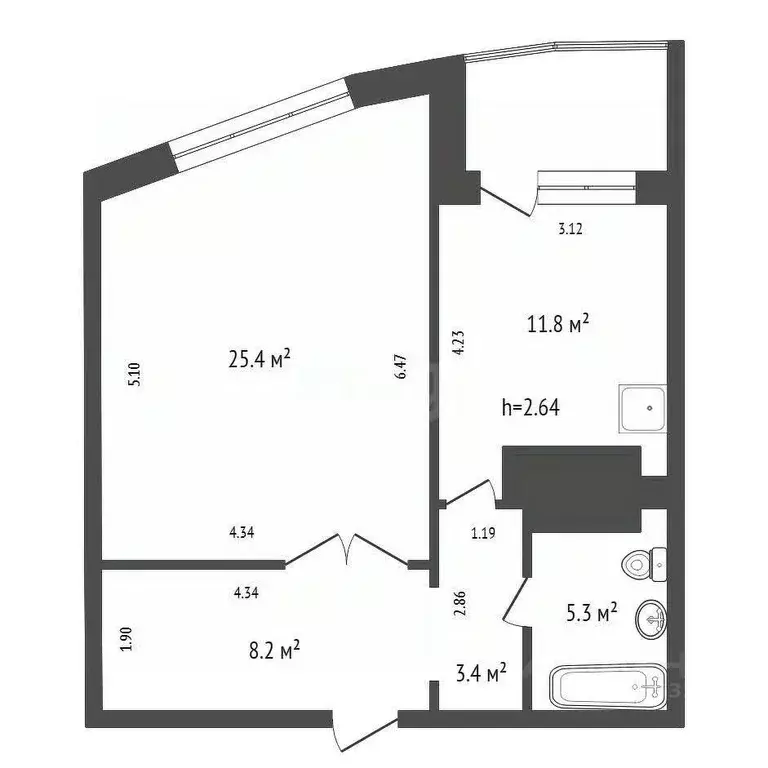 1-к кв. Красноярский край, Красноярск Ястынская ул., 1 (51.4 м) - Фото 2