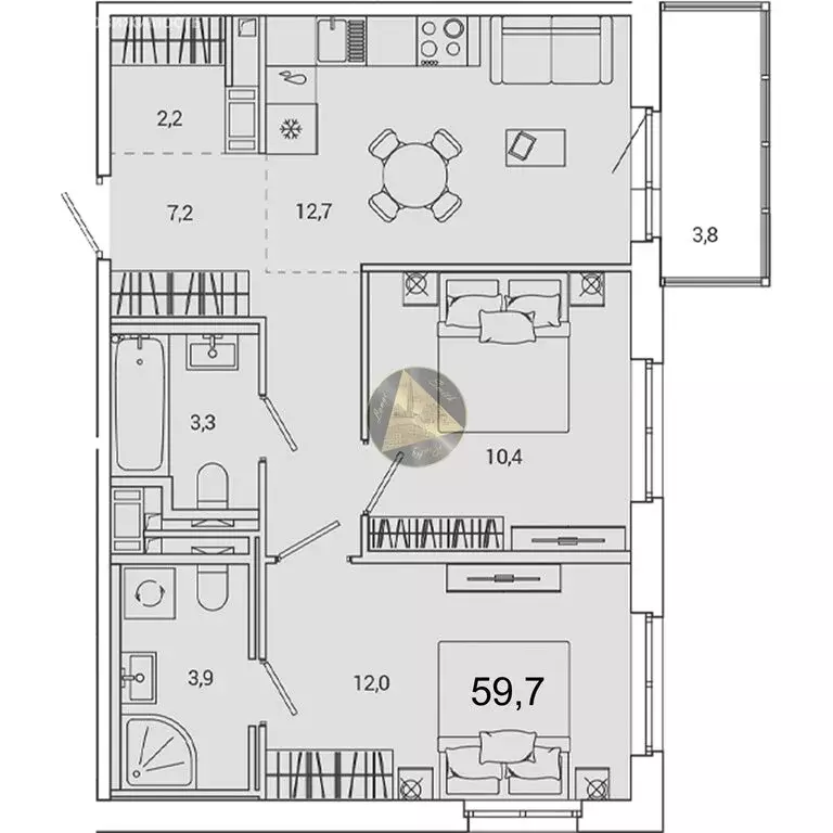2-комнатная квартира: Санкт-Петербург, набережная реки Каменки, 3к3 ... - Фото 1