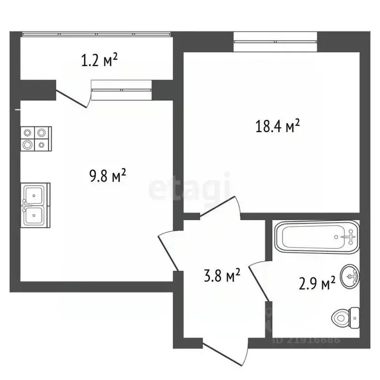 1-к кв. Калининградская область, Гусев ул. Менделеева, 4 (34.9 м) - Фото 2