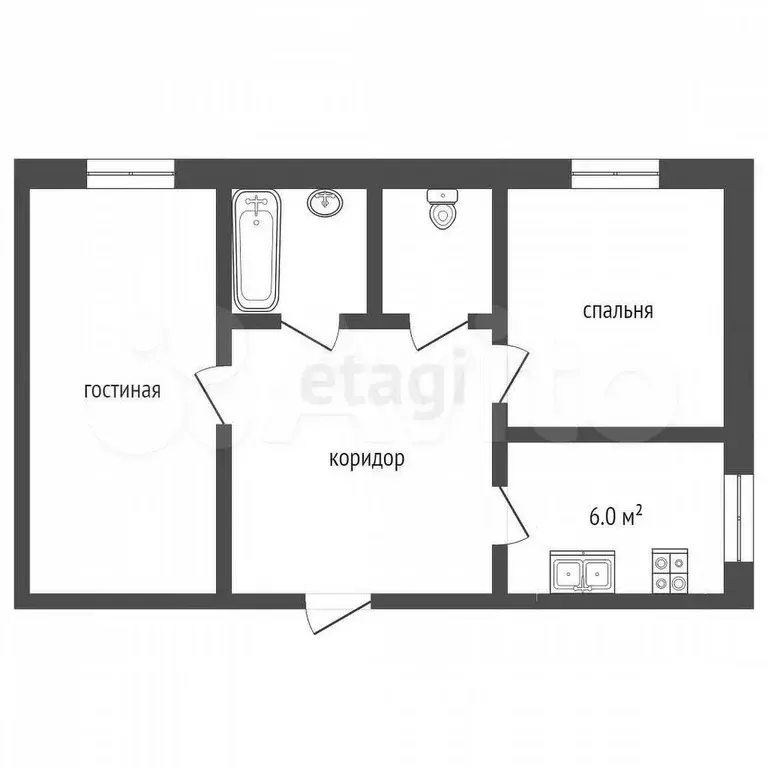 2-к. квартира, 47,8 м, 1/2 эт. - Фото 0