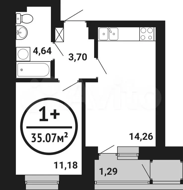 1-к. квартира, 35,1м, 2/8эт. - Фото 0