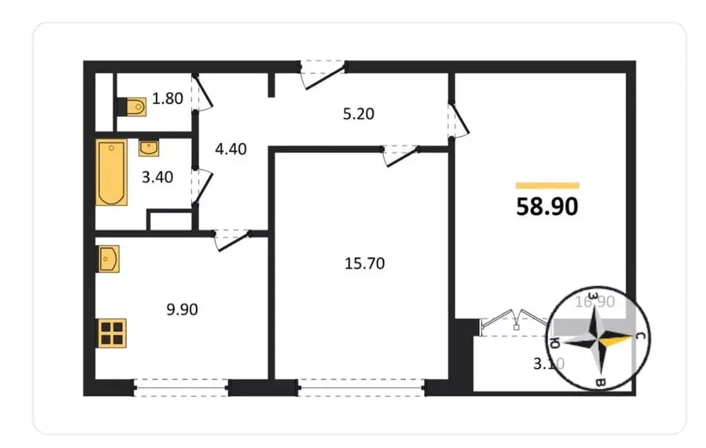 Продаётся 2-к квартира, 58.9 м - Фото 0