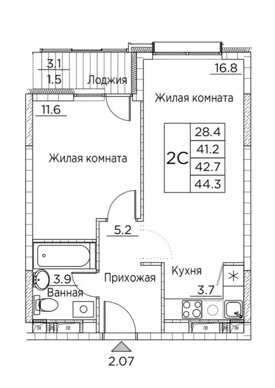 2-к кв. Приморский край, Владивосток ул. Расула Гамзатова, 7к2 (44.3 ... - Фото 0