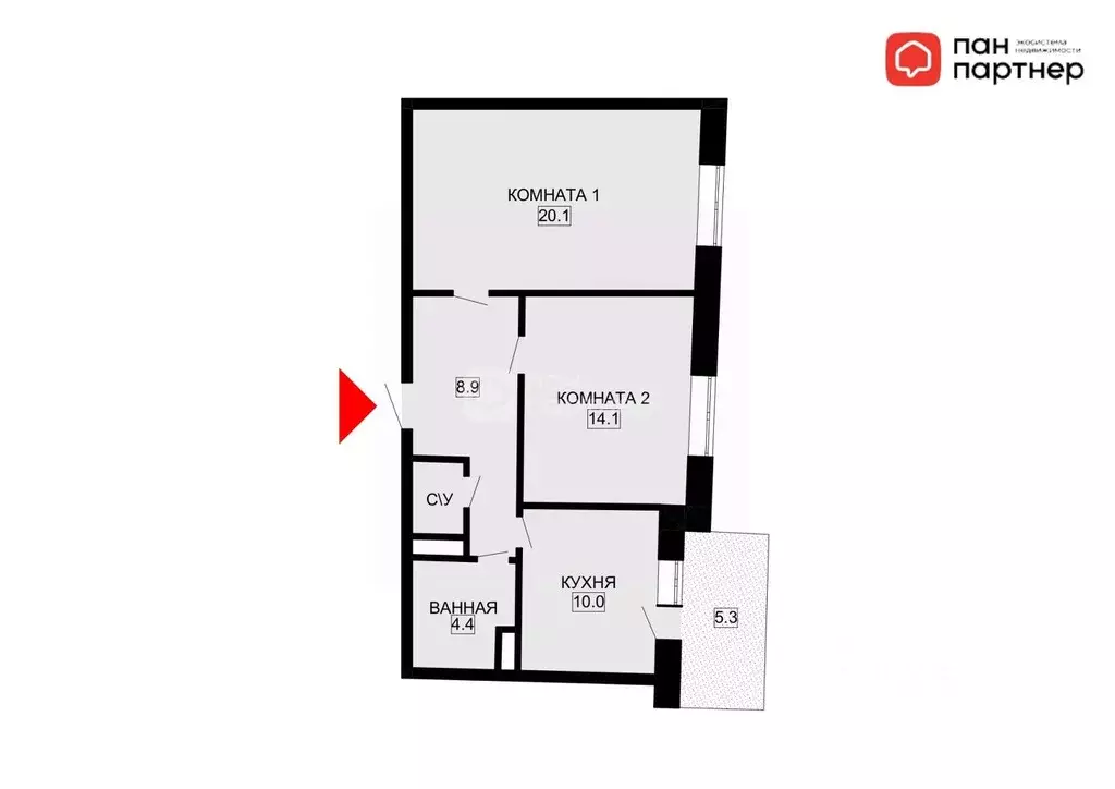 2-к кв. Санкт-Петербург ул. Бадаева, 14к1 (59.3 м) - Фото 2