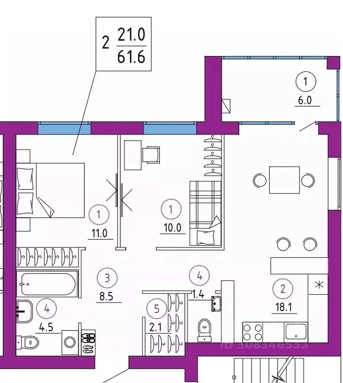 2-к кв. Брянская область, Брянск ул. Некрасова, 20А (61.6 м) - Фото 1