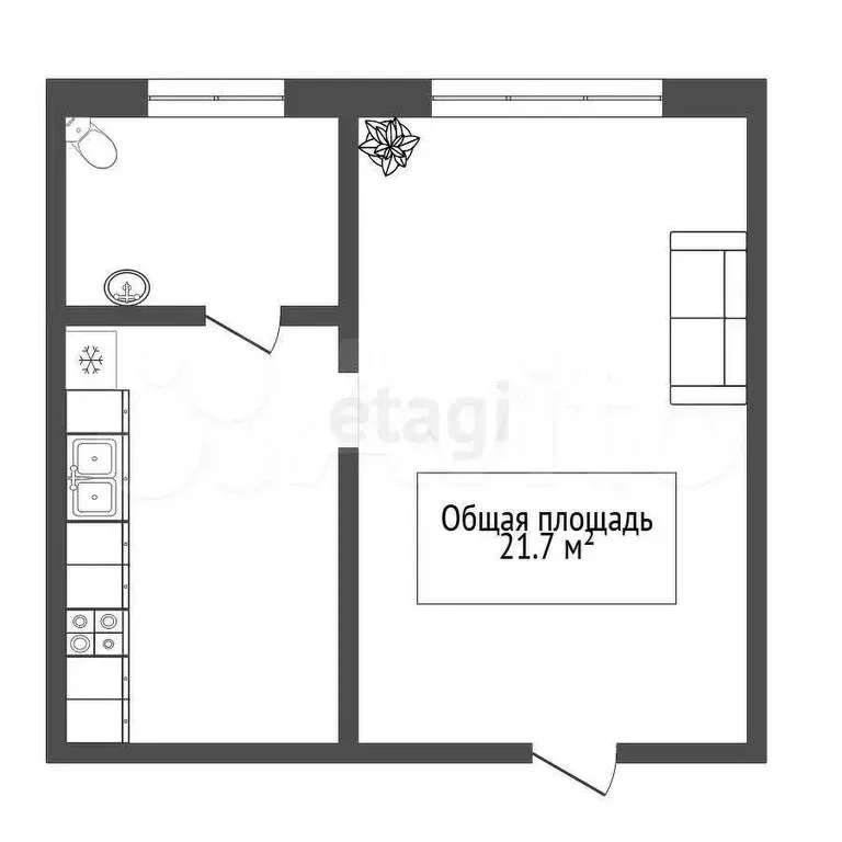 Комната 21,7 м в 1-к., 1/4 эт. - Фото 1