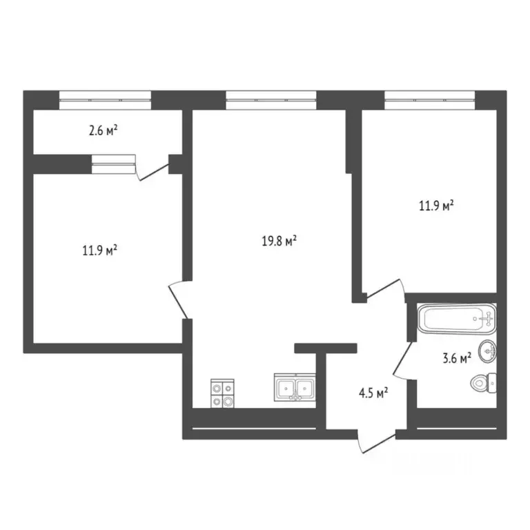 2-к кв. Тюменская область, Тюмень ул. Андрея Приказнова, 2 (54.3 м) - Фото 2