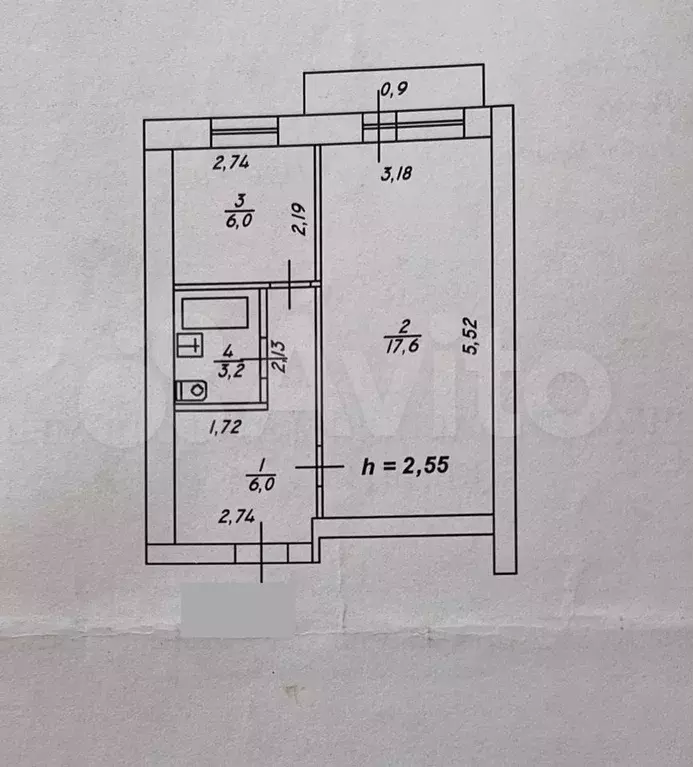 1-к. квартира, 33,7 м, 4/6 эт. - Фото 0