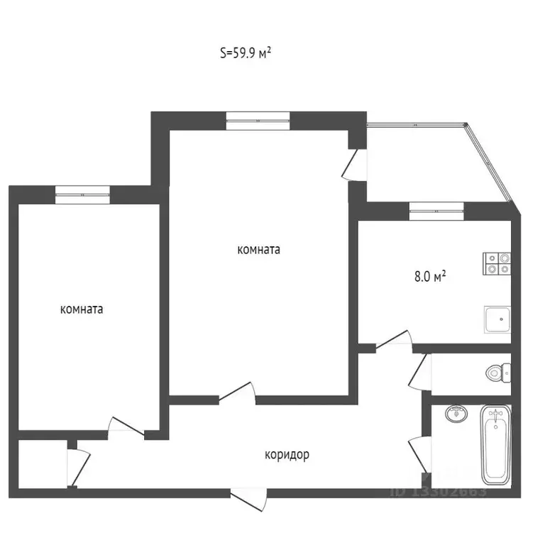 2-к кв. Ханты-Мансийский АО, Сургут просп. Ленина, 52 (60.2 м) - Фото 1