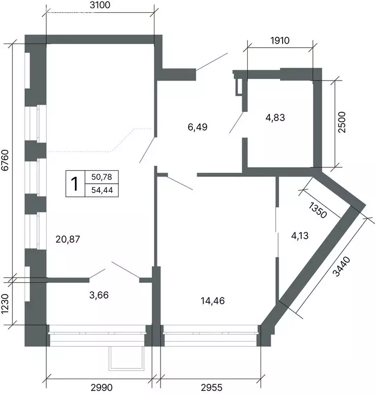 1-комнатная квартира: Екатеринбург, улица Мира, 47/6 (53.8 м) - Фото 2