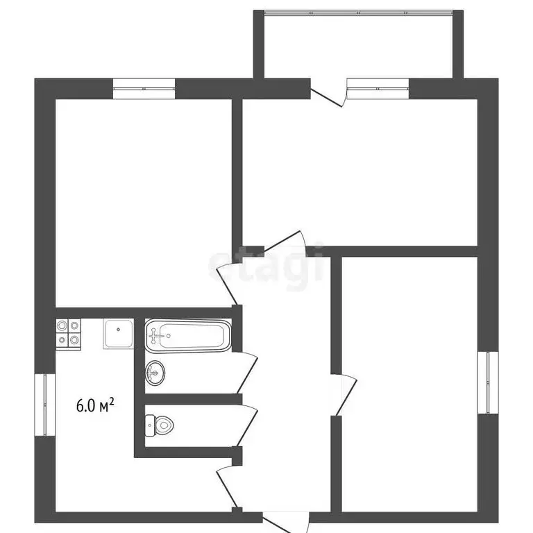 3-комнатная квартира: посёлок Октябрьский, 22 (61.8 м) - Фото 1