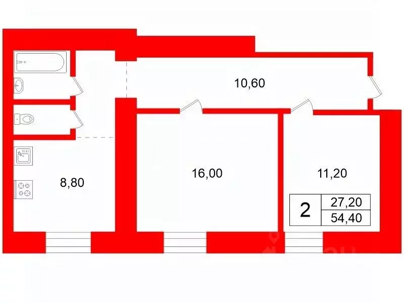 2-к кв. Санкт-Петербург Огородный пер., 5 (54.4 м) - Фото 2