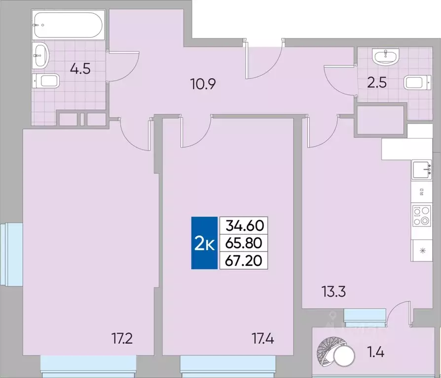 2-к кв. Московская область, Реутов просп. Мира, 22к1 (67.2 м) - Фото 0