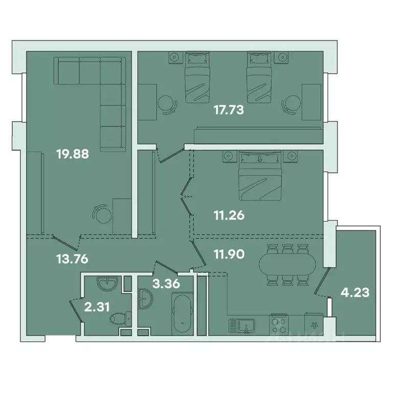 3-к кв. Иркутская область, Иркутск ул. Петрова, 18 (83.43 м) - Фото 0