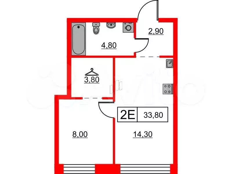 1-к. квартира, 33,8 м, 4/8 эт. - Фото 0