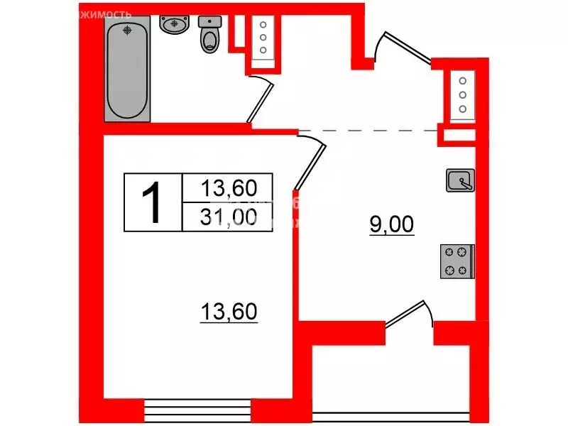 1-комнатная квартира: Мурино, Ручьёвский проспект, 13 (31 м) - Фото 0