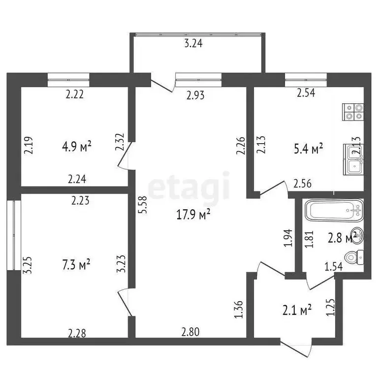 3-комнатная квартира: Стерлитамак, улица Тукаева, 13 (41.2 м) - Фото 0
