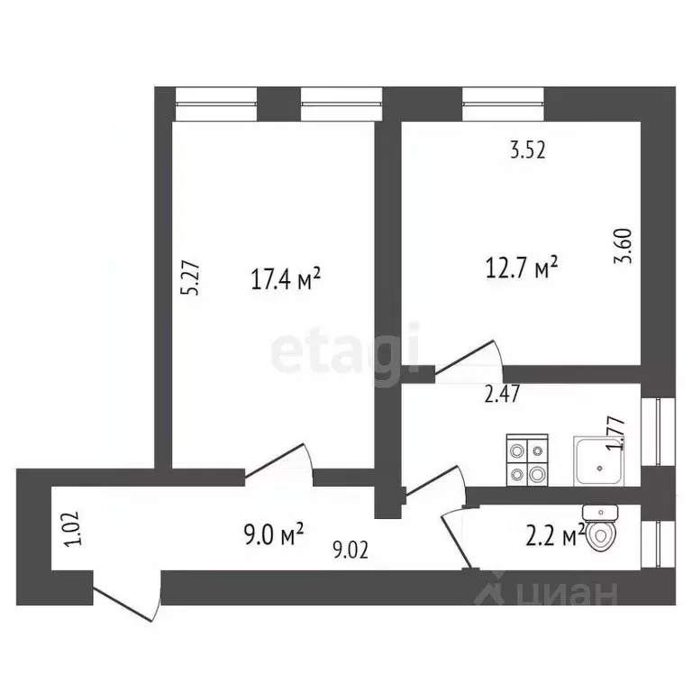 2-к кв. Крым, Симферополь ул. Желябова (54.2 м) - Фото 0