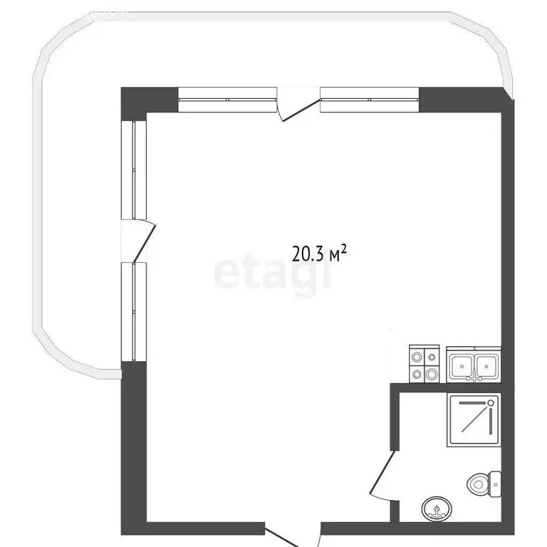 Квартира-студия: Алупка, улица имени Олега Кошевого, 7 (30 м) - Фото 1