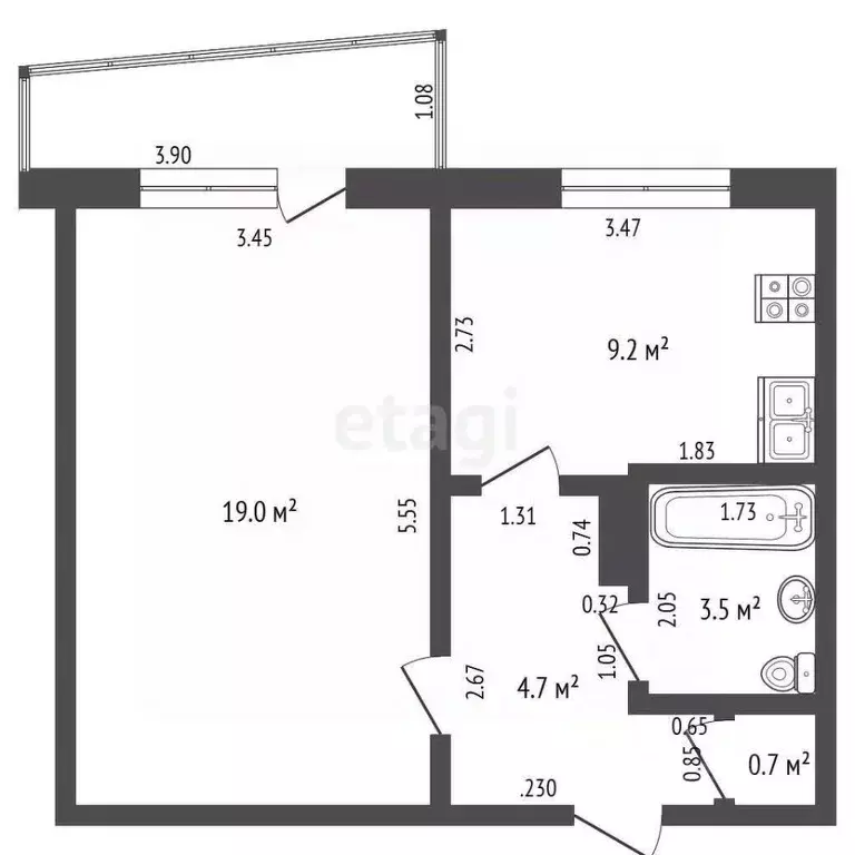 1-к кв. Тамбовская область, Тамбов ул. Рылеева, 108 (37.3 м) - Фото 2