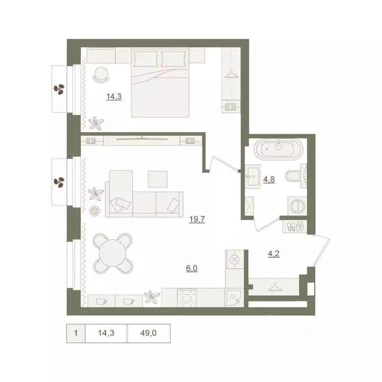 1-к кв. Башкортостан, Уфа Родина Парк жилой комплекс (49.0 м) - Фото 1