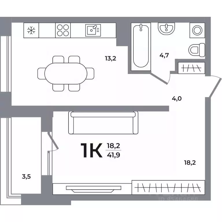 1-к кв. Новосибирская область, Новосибирск Беловежский мкр,  (41.4 м) - Фото 0