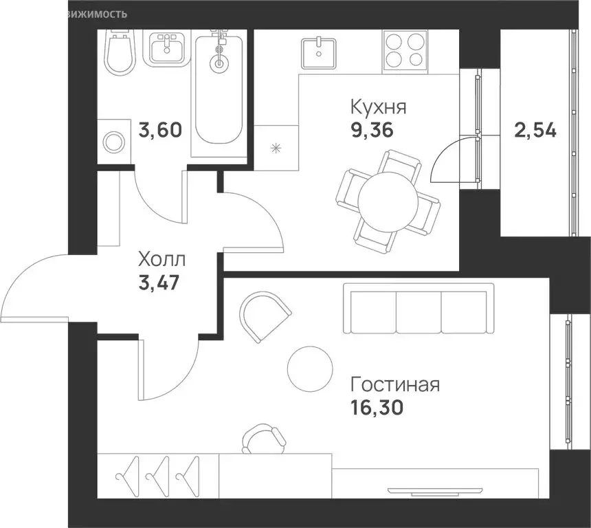 1-комнатная квартира: Тула, микрорайон Новая Тула (35.27 м) - Фото 0