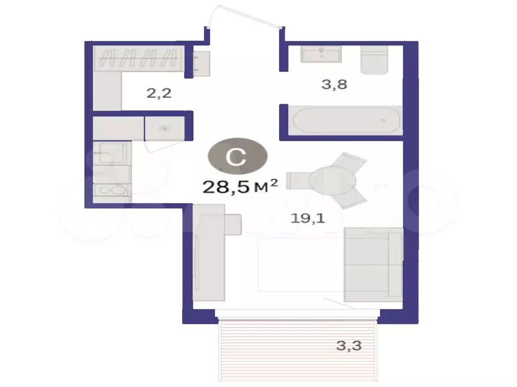 Квартира-студия, 28,5 м, 4/5 эт. - Фото 1