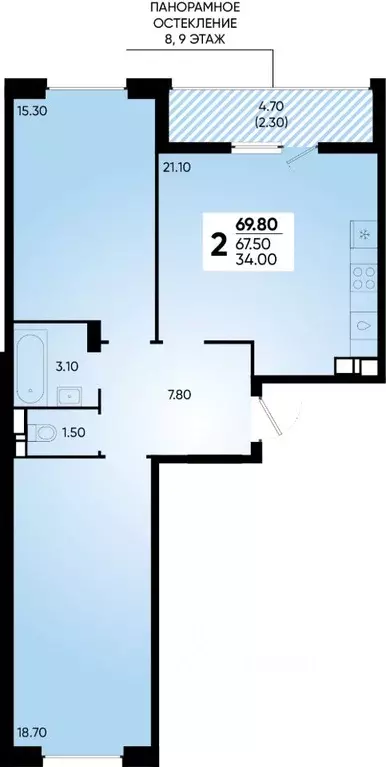 2-к кв. Краснодарский край, Краснодар ул. Доблести, 8 (69.8 м) - Фото 1