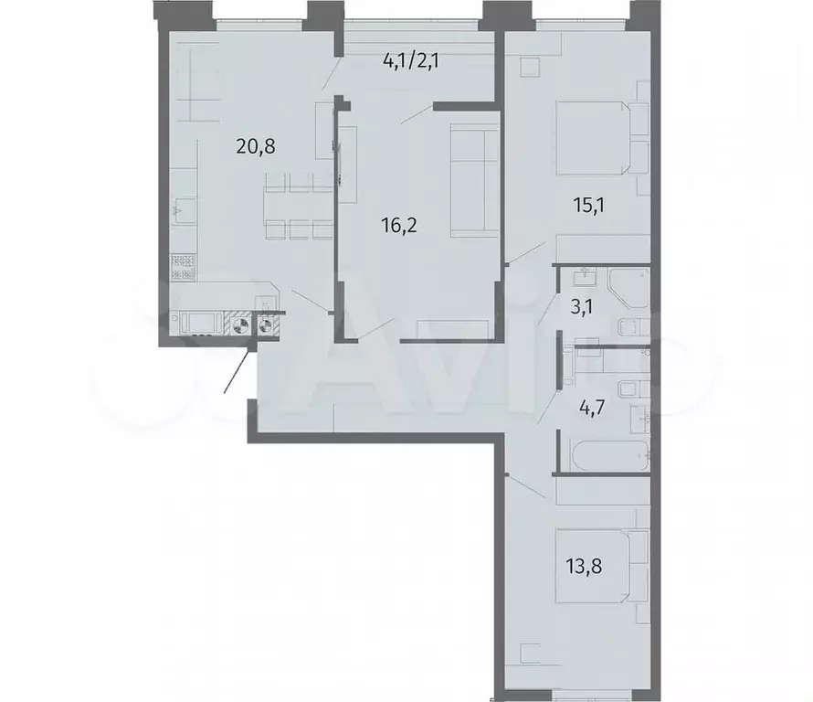 3-к. квартира, 91,1м, 13/13эт. - Фото 1